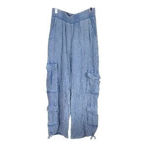 Ban jara 100% Cotton Double Gauze‎ Elastic Waist Cargo Wide Leg Pants Size Small